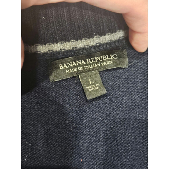 Banana republic Merino wool quarter zip pullover Mens sweater large blue stripe - Picture 4 of 7